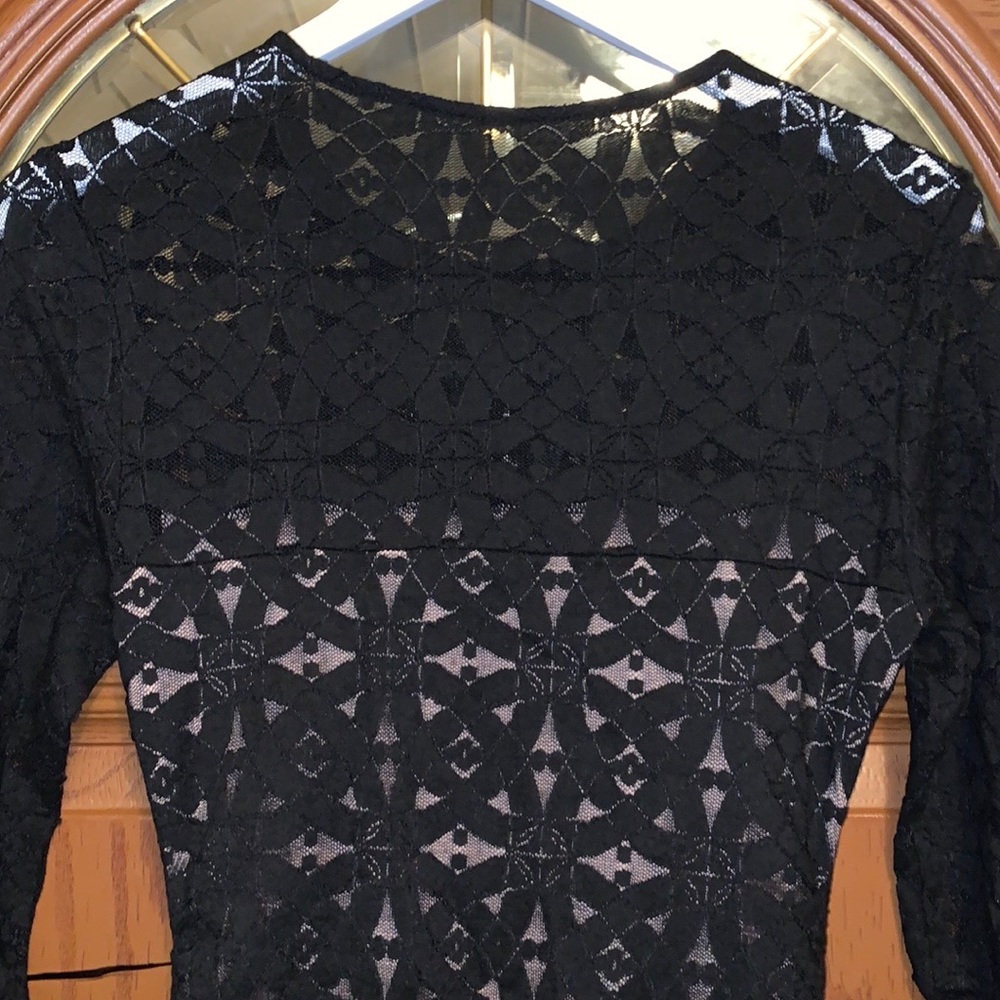 BCBGMaxAzria Alesandra Black Lace Long Sleeve Ruched Dress With Zipper Detail - Picture 12 of 16